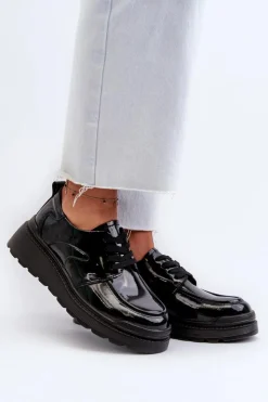 Clearance Evento Lakierowane Półbuty Damskie Skóra Naturalna Czarne Scadaria