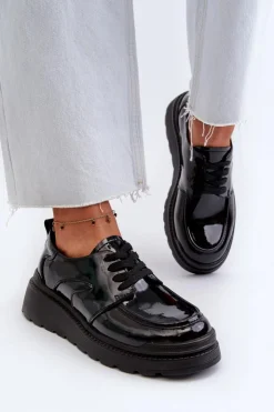 Clearance Evento Lakierowane Półbuty Damskie Skóra Naturalna Czarne Scadaria