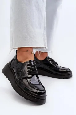 Clearance Evento Lakierowane Półbuty Damskie Skóra Naturalna Czarne Scadaria