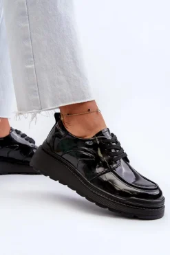 Clearance Evento Lakierowane Półbuty Damskie Skóra Naturalna Czarne Scadaria