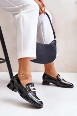 Discount Artiker Lakierowane Półbuty Damskie Na Klocku 55C0104 Czarne