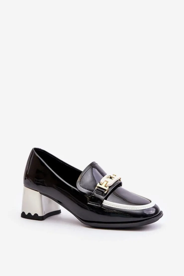 Damskie Artiker Lakierowane Półbuty Damskie Na Obcasie Z Ozdobą 55C1002 Czarne