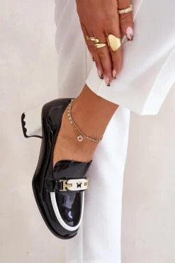 Damskie Artiker Lakierowane Półbuty Damskie Na Obcasie Z Ozdobą 55C1002 Czarne