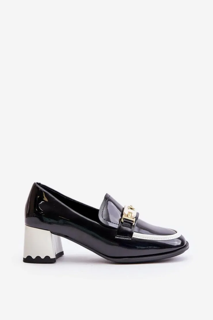 Damskie Artiker Lakierowane Półbuty Damskie Na Obcasie Z Ozdobą 55C1002 Czarne