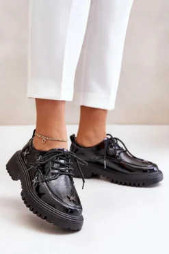 Outlet Artiker Lakierowane Półbuty Damskie Z Ozdobami Skóra Naturalna 55C1011 Czarne