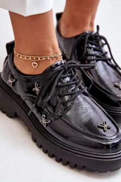 Outlet Artiker Lakierowane Półbuty Damskie Z Ozdobami Skóra Naturalna 55C1011 Czarne