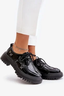 Outlet Artiker Lakierowane Półbuty Damskie Z Ozdobami Skóra Naturalna 55C1011 Czarne