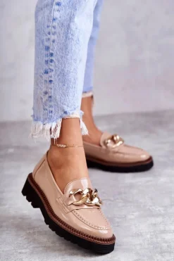 Online Buty damskie Vinceza Lakierowane Półbuty Loafery Na Platformie Beżowe Reidun