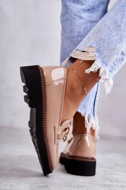 Online Buty damskie Vinceza Lakierowane Półbuty Loafery Na Platformie Beżowe Reidun