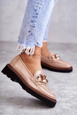 Online Buty damskie Vinceza Lakierowane Półbuty Loafery Na Platformie Beżowe Reidun