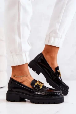 Damskie Boto Lakierowane Półbuty Loafery Z Ozdobą La.Fi 210031B-NL Czarne