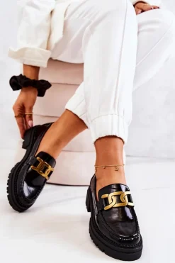 Damskie Boto Lakierowane Półbuty Loafery Z Ozdobą La.Fi 210031B-NL Czarne