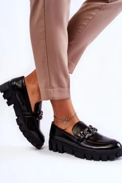 Buty Sergio Leone Półbuty Lakierowane|Mokasyny Damskie Lakierowane*Lakierowane Półbuty Loafery Na Platformie Czarne Inger