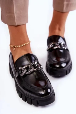 Buty Sergio Leone Półbuty Lakierowane|Mokasyny Damskie Lakierowane*Lakierowane Półbuty Loafery Na Platformie Czarne Inger