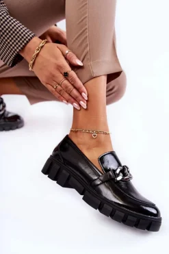 Buty Sergio Leone Półbuty Lakierowane|Mokasyny Damskie Lakierowane*Lakierowane Półbuty Loafery Na Platformie Czarne Inger