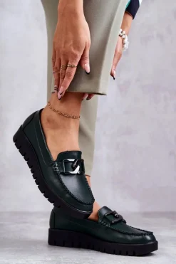 Buty Sergio Leone Półbuty Lakierowane|Mokasyny Damskie Lakierowane*Lakierowane Półbuty Loafery Na Platformie Zielone Kjersti