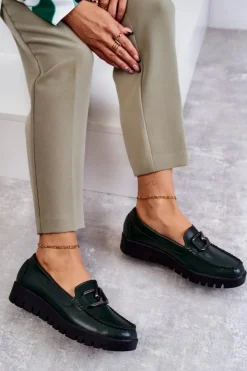 Buty Sergio Leone Półbuty Lakierowane|Mokasyny Damskie Lakierowane*Lakierowane Półbuty Loafery Na Platformie Zielone Kjersti