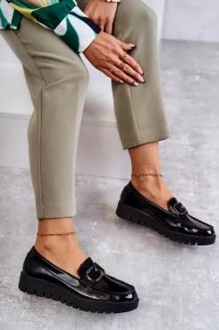 Sale Buty Sergio Leone Lakierowane Półbuty Loafery Na Platformie Czarne Kjersti