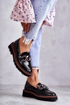 Buty damskie Vinceza Półbuty Lakierowane|Mokasyny Damskie Lakierowane*Lakierowane Półbuty Loafery Na Platformie Czarne Reidun