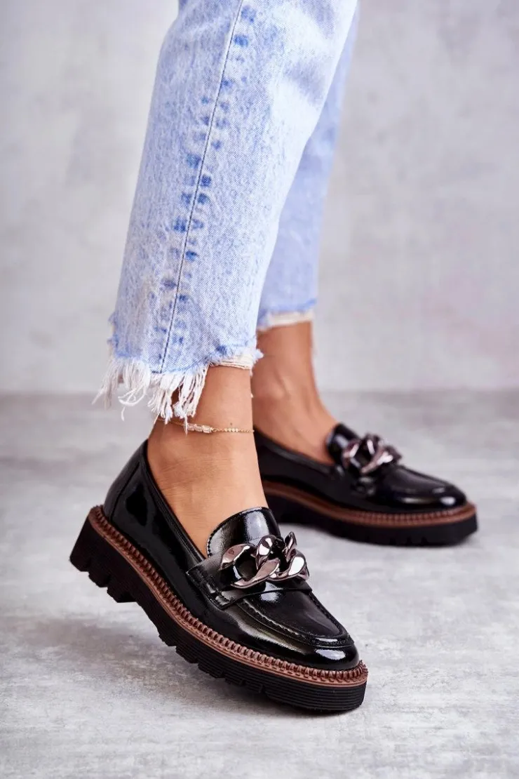 Buty damskie Vinceza Półbuty Lakierowane|Mokasyny Damskie Lakierowane*Lakierowane Półbuty Loafery Na Platformie Czarne Reidun