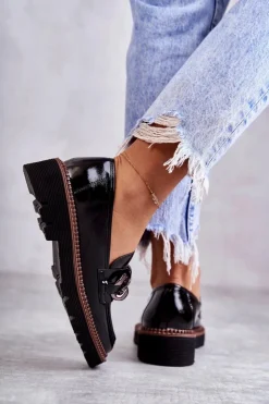 Buty damskie Vinceza Półbuty Lakierowane|Mokasyny Damskie Lakierowane*Lakierowane Półbuty Loafery Na Platformie Czarne Reidun