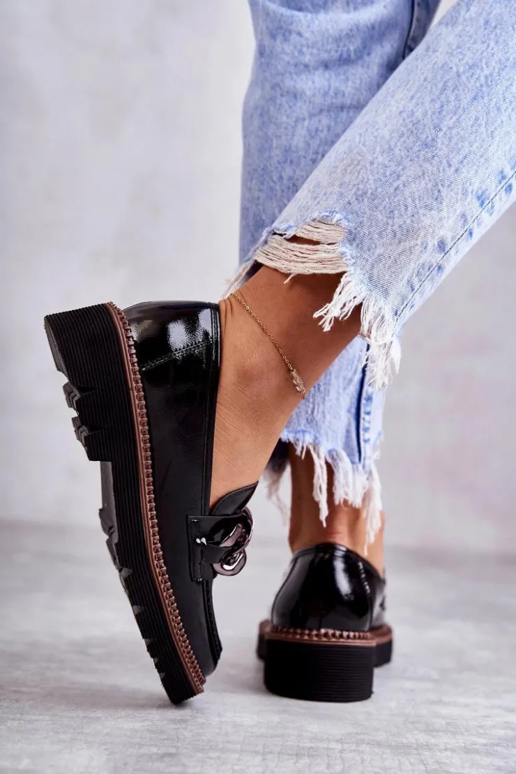 Buty damskie Vinceza Półbuty Lakierowane|Mokasyny Damskie Lakierowane*Lakierowane Półbuty Loafery Na Platformie Czarne Reidun