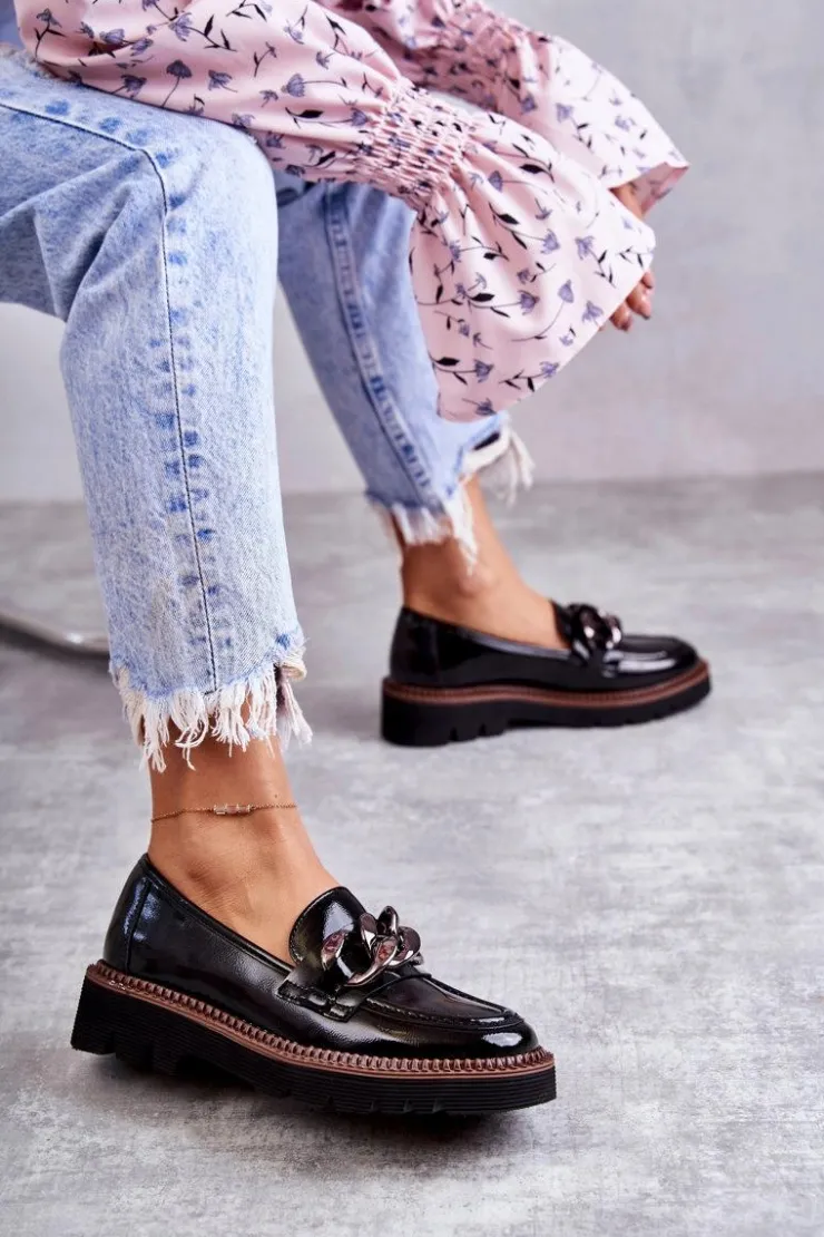 Buty damskie Vinceza Półbuty Lakierowane|Mokasyny Damskie Lakierowane*Lakierowane Półbuty Loafery Na Platformie Czarne Reidun