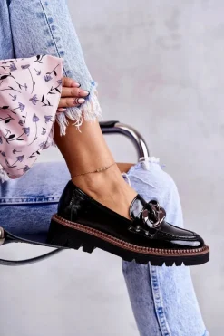 Buty damskie Vinceza Półbuty Lakierowane|Mokasyny Damskie Lakierowane*Lakierowane Półbuty Loafery Na Platformie Czarne Reidun