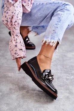 Buty damskie Vinceza Półbuty Lakierowane|Mokasyny Damskie Lakierowane*Lakierowane Półbuty Loafery Na Platformie Czarne Reidun