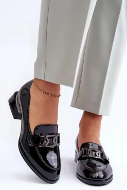 Buty damskie Vinceza Półbuty Lakierowane*Lakierowane Półbuty Mokasyny Na Obcasie Czarne Sakina