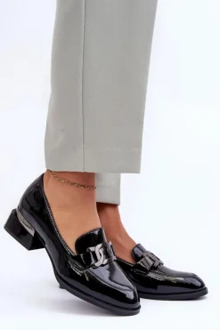 Buty damskie Vinceza Półbuty Lakierowane*Lakierowane Półbuty Mokasyny Na Obcasie Czarne Sakina