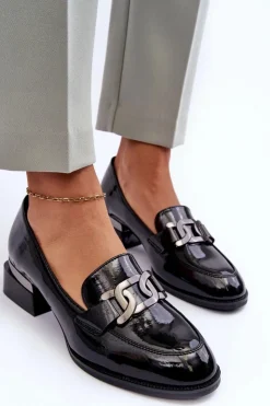 Buty damskie Vinceza Półbuty Lakierowane*Lakierowane Półbuty Mokasyny Na Obcasie Czarne Sakina