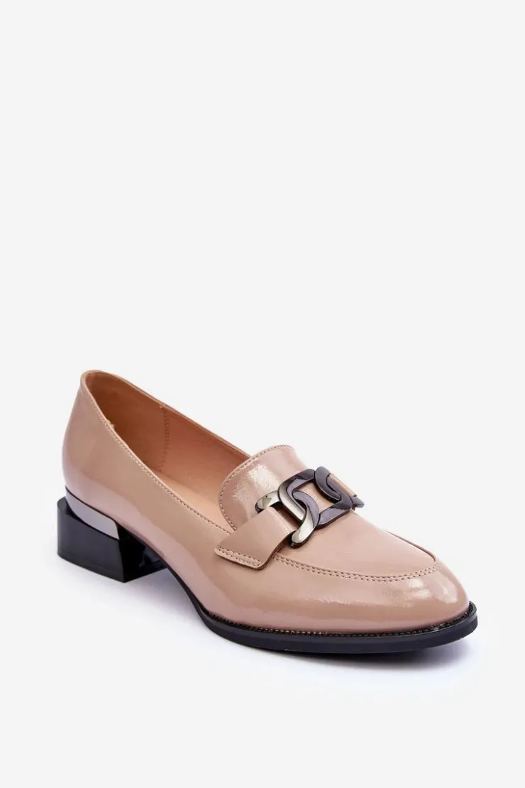 Hot Buty damskie Vinceza Lakierowane Półbuty Mokasyny Na Obcasie Beżowe Sakina