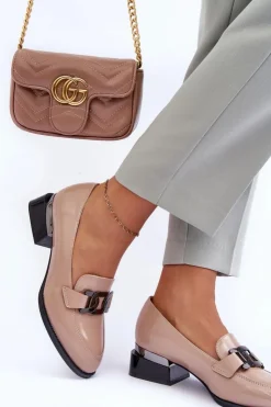 Hot Buty damskie Vinceza Lakierowane Półbuty Mokasyny Na Obcasie Beżowe Sakina