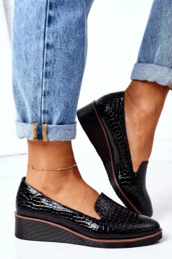 Damskie Buty damskie Vinceza Lakierowane Półbuty Na Koturnie Vinceza 10675 Czarne