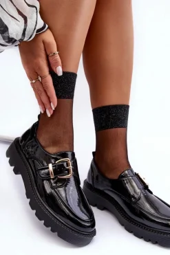 Damskie Buty damskie Vinceza Lakierowane Półbuty Na Płaskim Obcasie Z Klamrą Czarne Meara