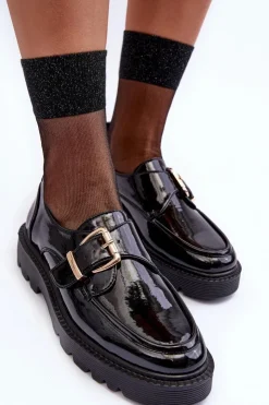 Damskie Buty damskie Vinceza Lakierowane Półbuty Na Płaskim Obcasie Z Klamrą Czarne Meara