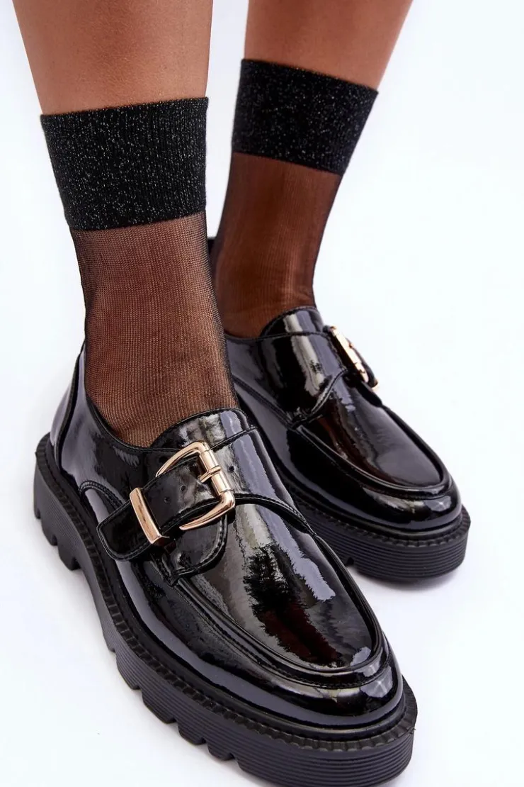 Damskie Buty damskie Vinceza Lakierowane Półbuty Na Płaskim Obcasie Z Klamrą Czarne Meara