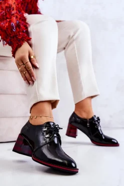 Damskie buty S.Barski Półbuty Lakierowane*Lakierowane Półbuty Na Suwak Czarno-Czerwone Laurosa
