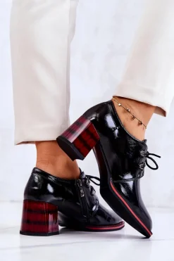 Damskie buty S.Barski Półbuty Lakierowane*Lakierowane Półbuty Na Suwak Czarno-Czerwone Laurosa