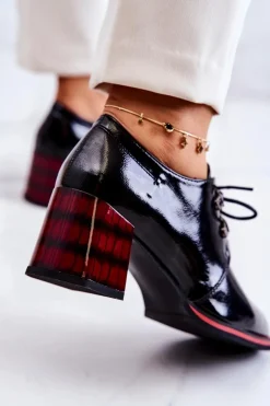 Damskie buty S.Barski Półbuty Lakierowane*Lakierowane Półbuty Na Suwak Czarno-Czerwone Laurosa