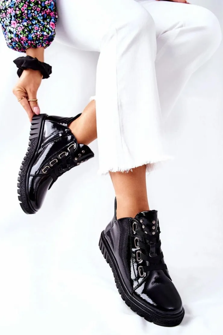 Damskie Buty Sergio Leone Lakierowane Pół PB210 Czarne