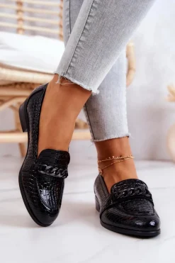 Damskie Buty damskie Vinceza Lakierowane Półbuty W Wężowy Wzór Czarne Yasmin