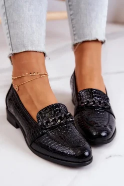 Damskie Buty damskie Vinceza Lakierowane Półbuty W Wężowy Wzór Czarne Yasmin