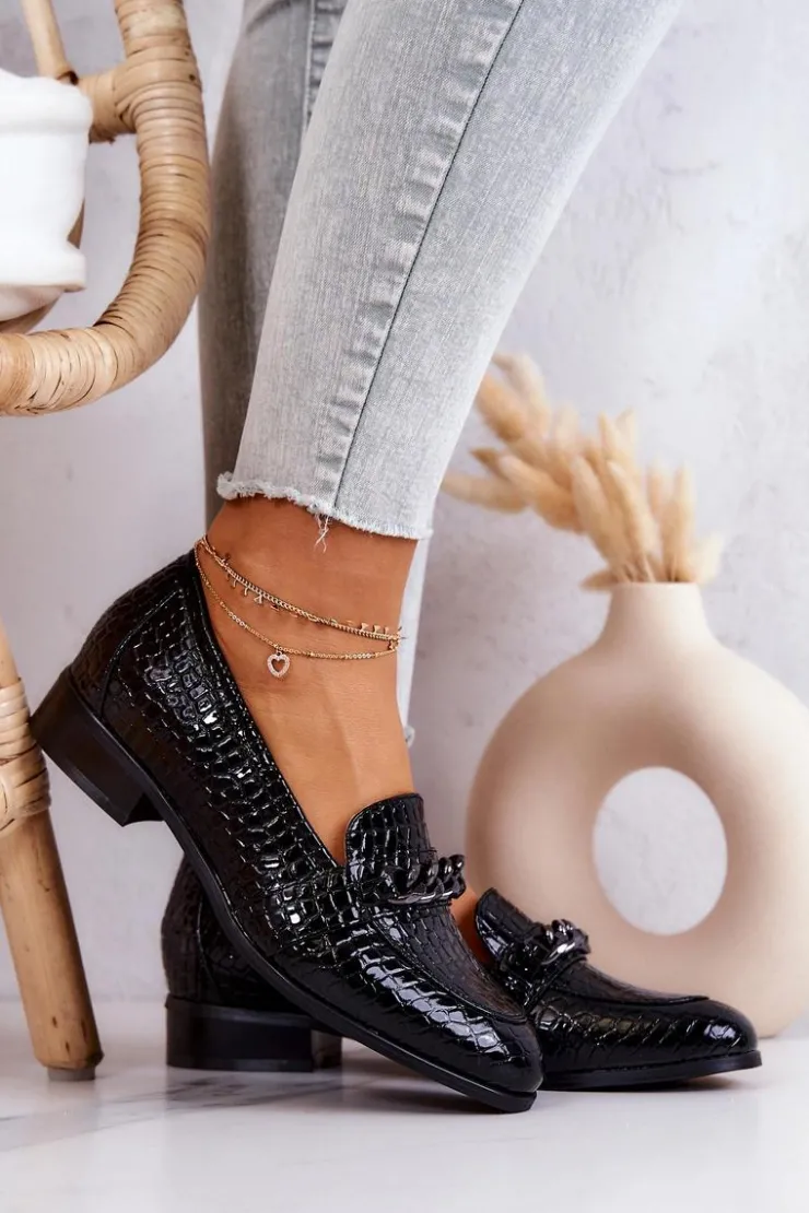 Damskie Buty damskie Vinceza Lakierowane Półbuty W Wężowy Wzór Czarne Yasmin