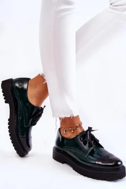 Hot Laura Messi Lakierowane Półbuty Wiązane 2441 Zielone