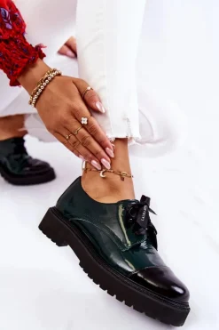 Hot Laura Messi Lakierowane Półbuty Wiązane 2441 Zielone