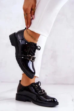Damskie Damskie buty S.Barski Lakierowane Półbuty Wiązane Z Ozdobą Czarne Larosa