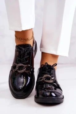 Damskie Damskie buty S.Barski Lakierowane Półbuty Wiązane Z Ozdobą Czarne Larosa
