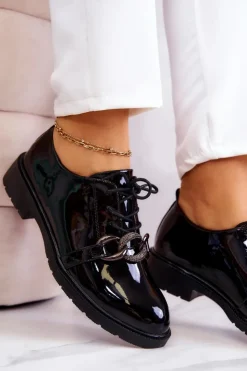 Damskie Damskie buty S.Barski Lakierowane Półbuty Wiązane Z Ozdobą Czarne Larosa